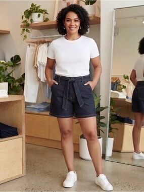 ⁠Tommy Hilfiger Dark Blue High Rise Denim Shorts 12⁠
